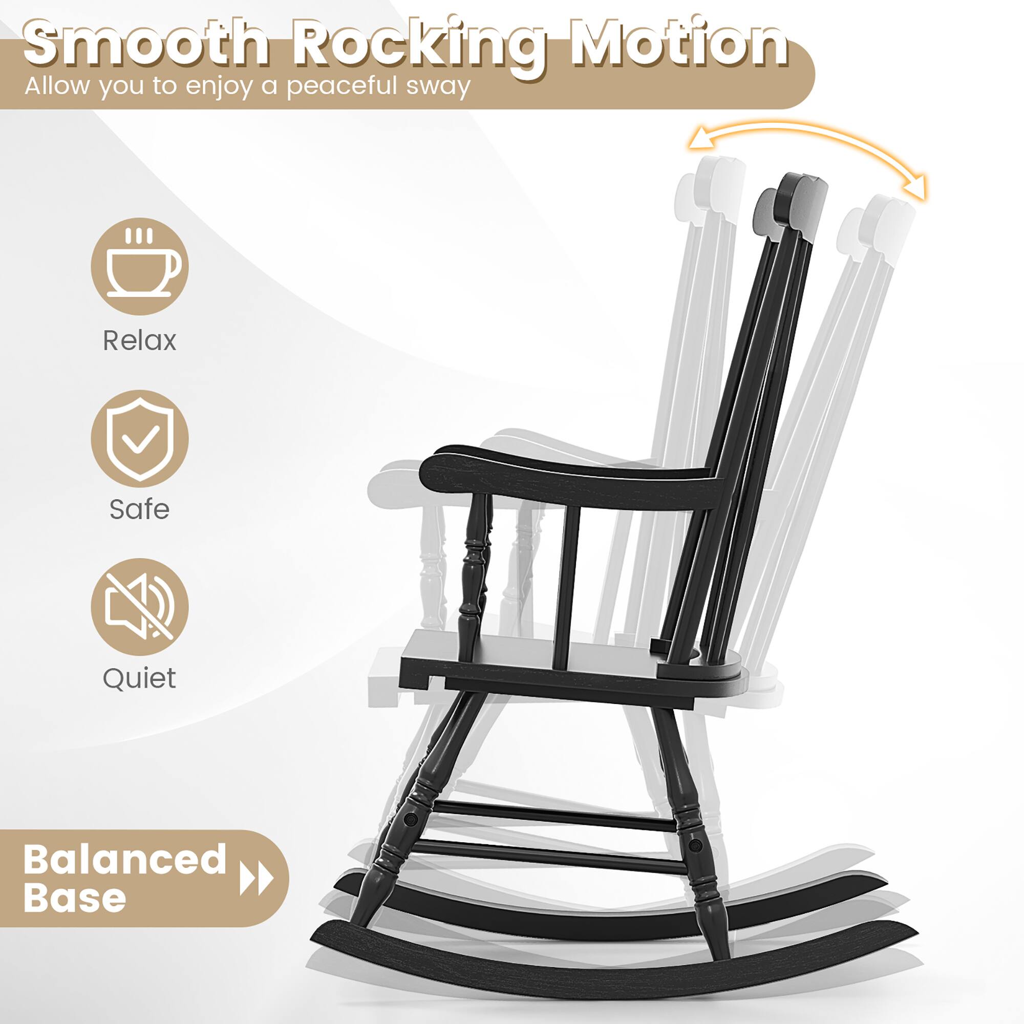 Smooth Rocking Motion  
Allow you to enjoy a peaceful sway  

Relax  
Safe  
Quiet  

Balanced Base
