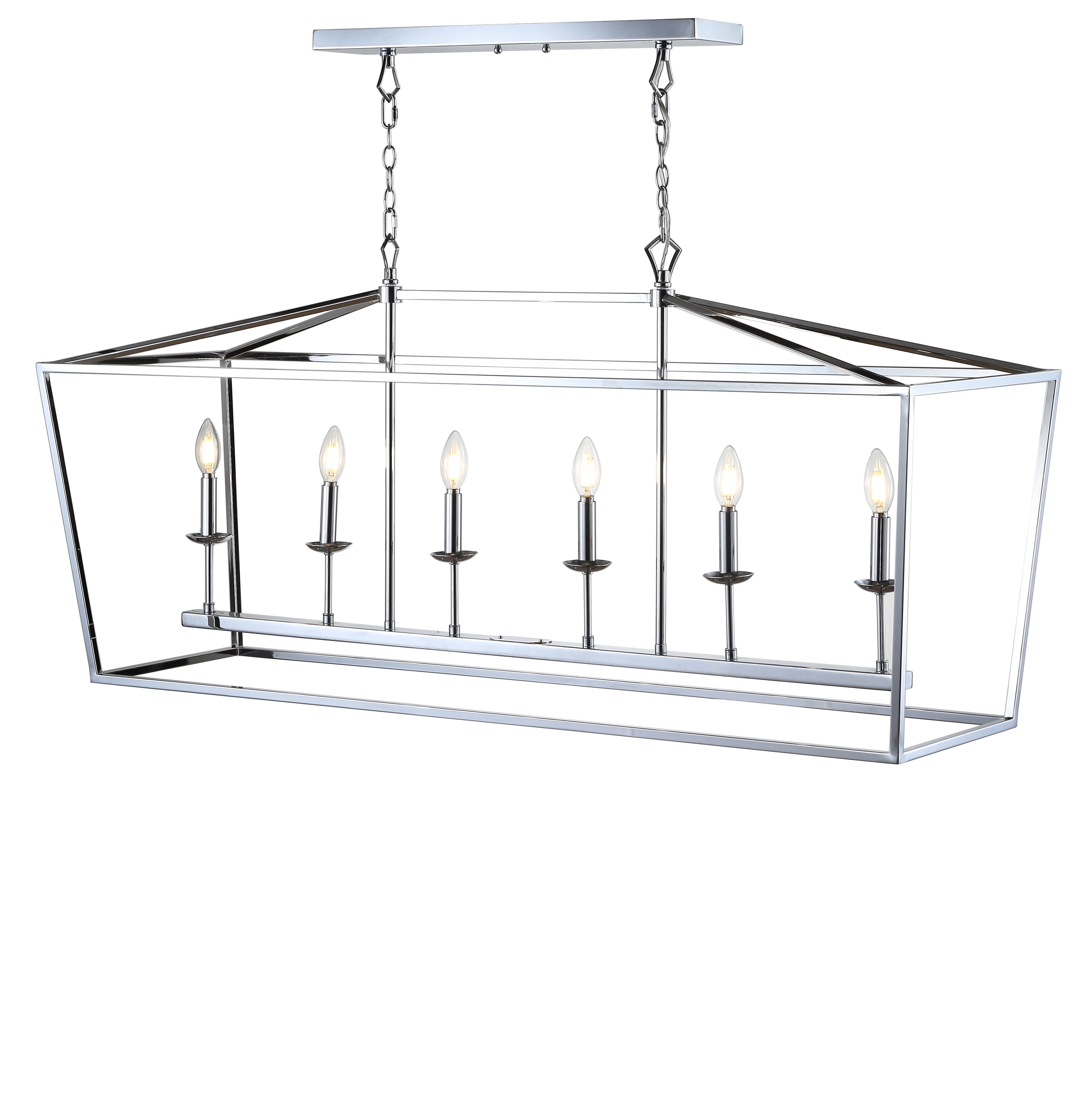 "Jonathan Y - Pagoda 49"" 6-Light Classic Traditional Metal Linear Cage Lantern LED Pendant - Chrome" price history on PriceWatchPro