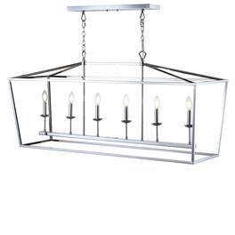 Jonathan Y - Pagoda 49" 6-Light Classic Traditional Metal Linear Cage Lantern LED Pendant - Chrome