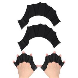 Unique Bargains - Silicone Swimming Gloves, Webbed Gloves Half-Finger Frog Type Water Resistance Swim Fins, 11"x6" 1 Pair - Black