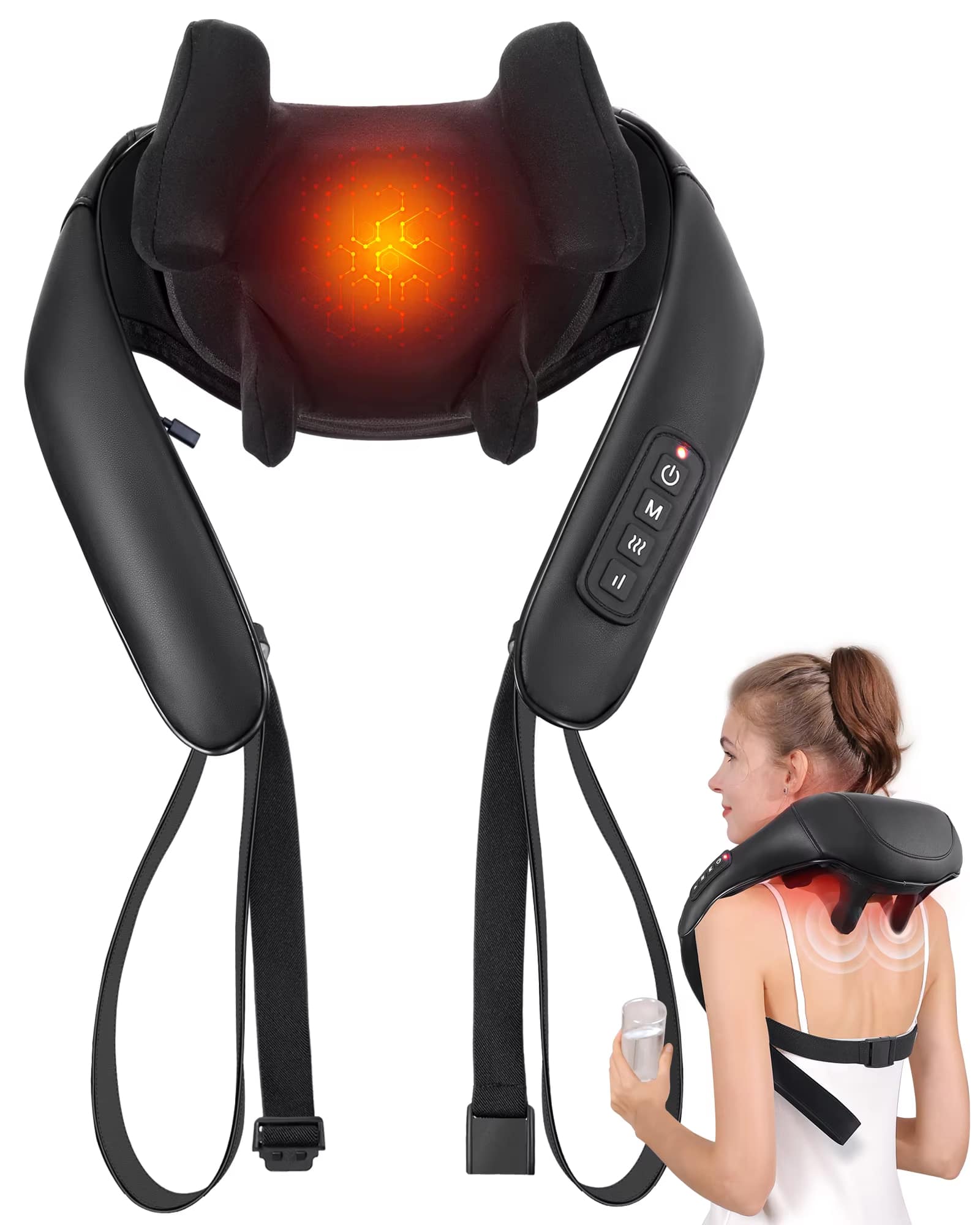 Cubilan - Cordless Shiatsu Neck Back Massager with Heat 3D Kneading Massage Pillow for Muscle Relief - Black