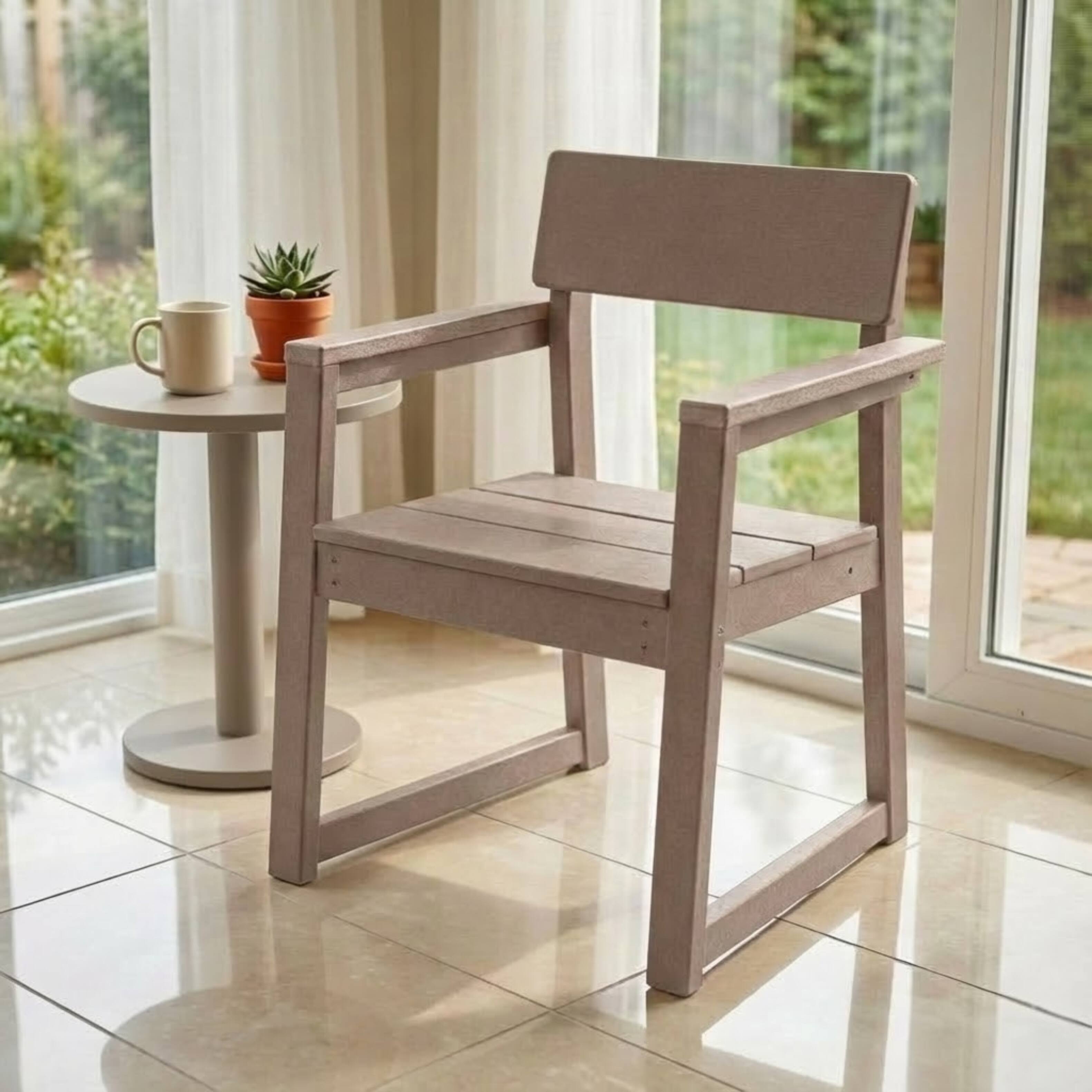 Anysun - HDPE Outdoor Patio Armchair with Integrated Backrest and Supportive Armrests - Wood