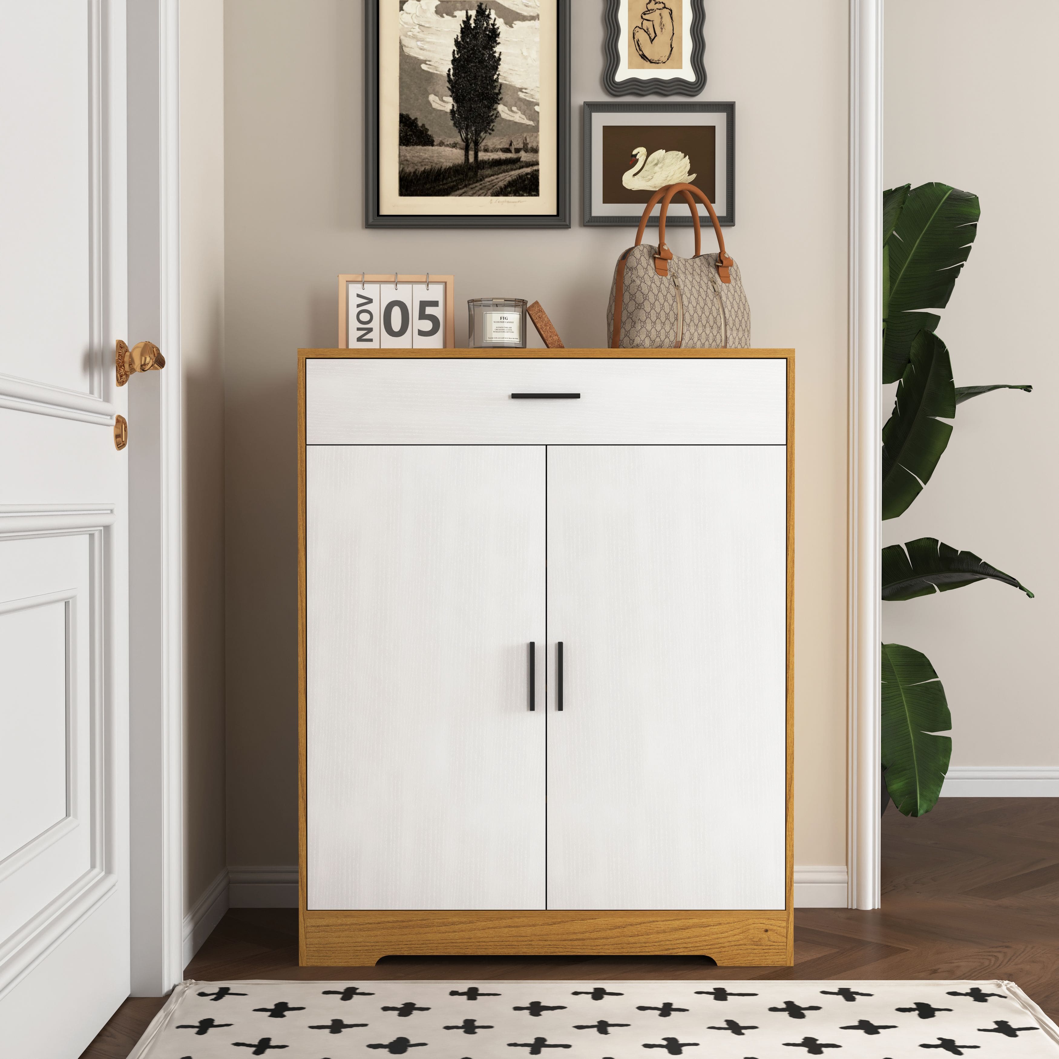 Mirfee - Tall Bathroom Storage Cabinet with Drawer, Doors, Acrylic Door, Adjustable Shelf, MDF - White