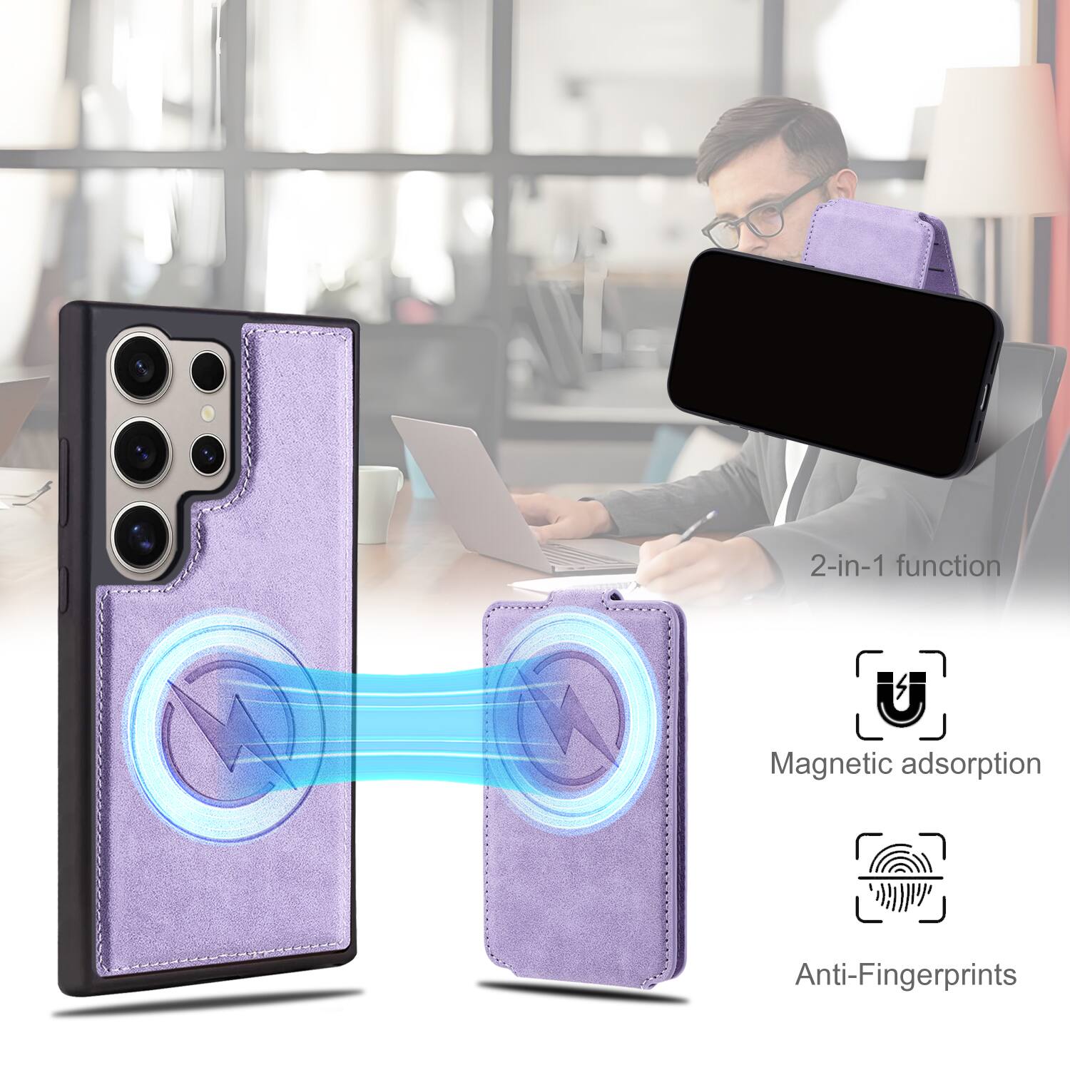 Dteck For Samsung Galaxy S25 Ultra Case,2 in 1 Magnetic Detachable PU ...