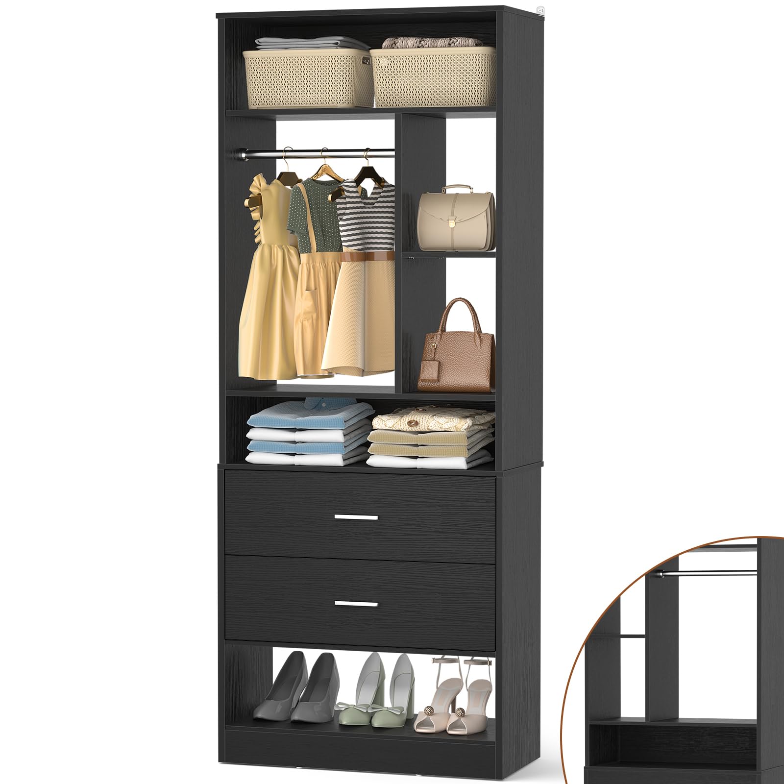 Alt View 3. Aheaplus - 4FT Closet Organizer with 4 Drawers, 10+ Shelves & 2 Rods – Set of 2 (48" L x 15" W x 80" H) - Black.