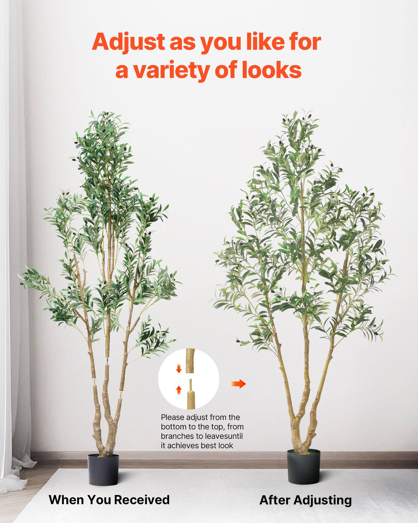 Adjust as you like for a variety of looks

When You Received

Please adjust from the bottom to the top, from branches to leaves until it achieves best look

After Adjusting