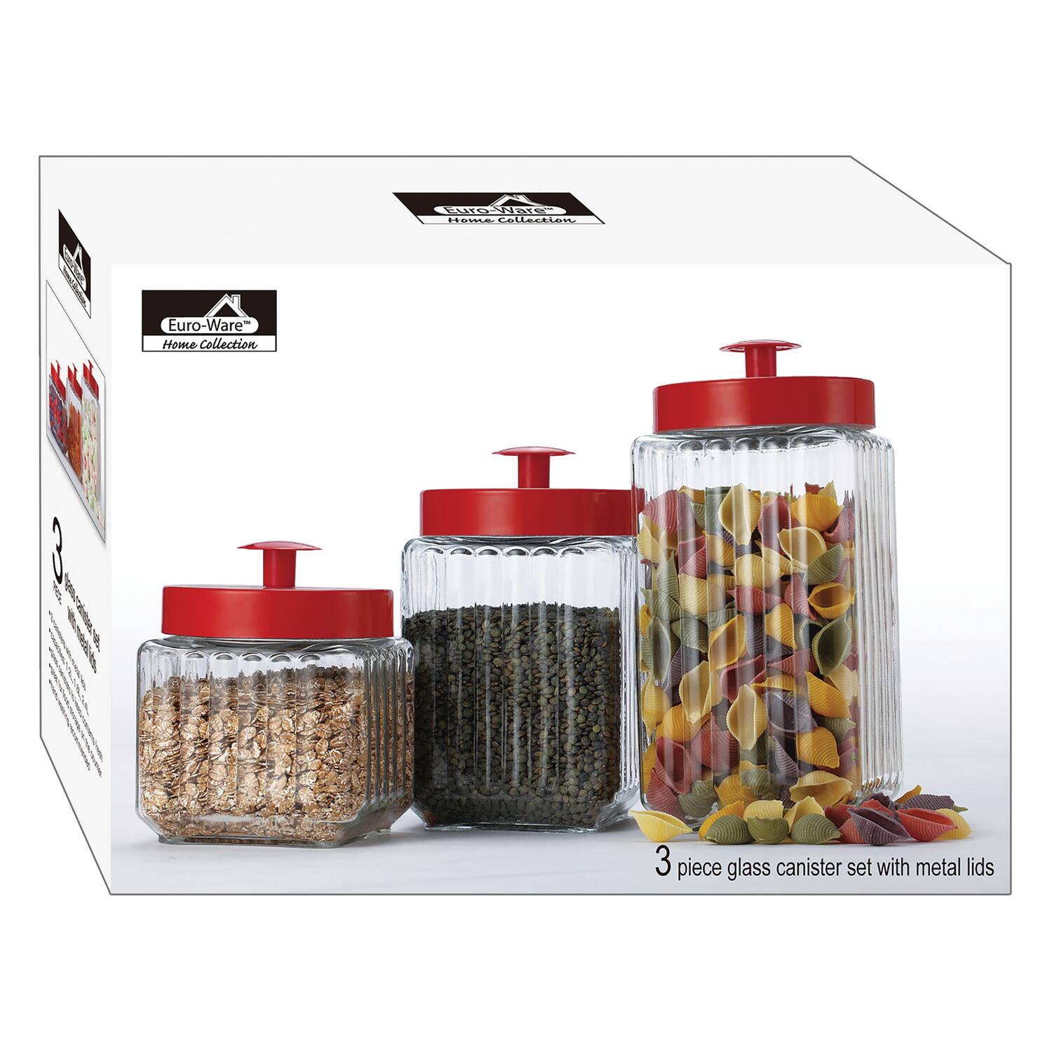 Euro-Ware Home Collection 3 piece glass canister set with metal lids