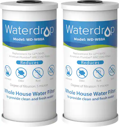 Waterdrop Model: WD-W88A Replacement for GE FXHTC, American Plumber WRC25HD filters Reduces Sediment Sand Odor Rust Degree of filtration: 5 micron Whole House Water Filter to provide clean and fresh water