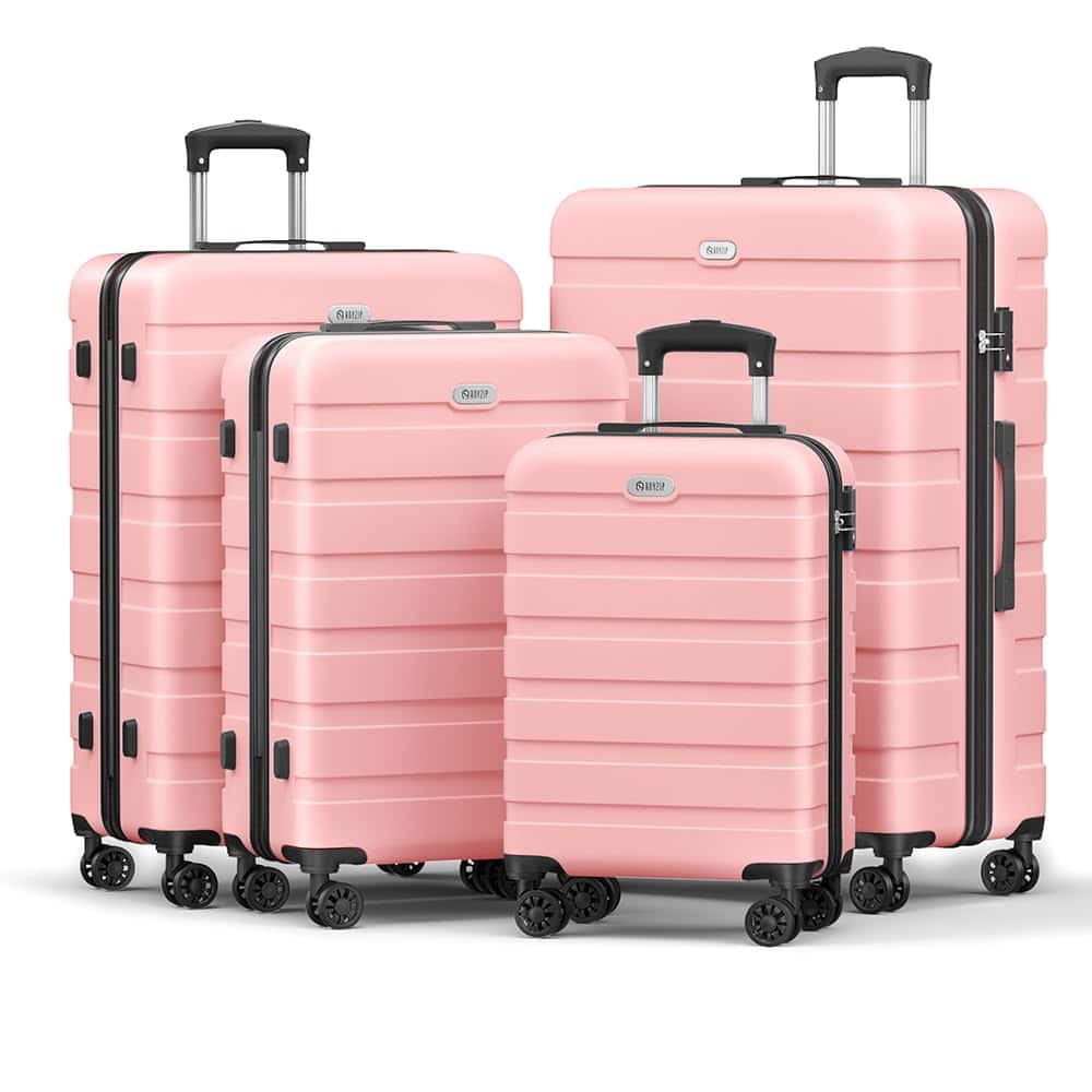 Brick Attic - 4 Piece Luggage Sets Hardshell Suitcase Set PC ABS Lightweight Travel Suitcases with 4 Double Spinner Wheels TSA Lock - Pink