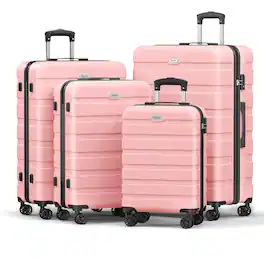 Brick Attic - 4 Piece Luggage Sets Hardshell Suitcase Set PC ABS Lightweight Travel Suitcases with 4 Double Spinner Wheels TSA Lock - Pink