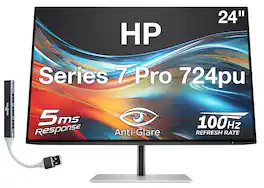 HP - Series 7 Pro 724pu 24" WUXGA IPS Monitor, Anti-Glare, Flicker Free, Displayport, HDMI & DKZ Hub (8Y2F7AA#ABA) - Black/Silver