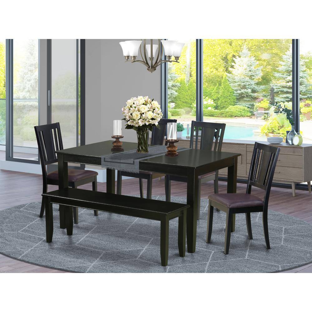 Alt View 2. East West Furniture - 6 Pc Kitchen Table with bench-Dining Table and 4 Kitchen Chairs and Bench - Black.