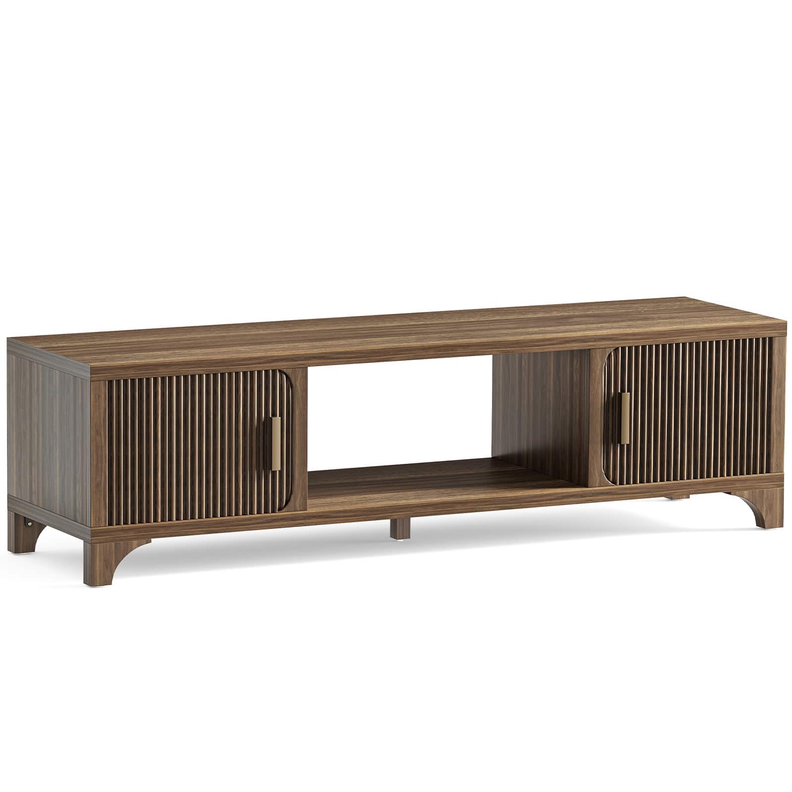 Sugift - 58" Mid Century Modern TV Stand for TVs up to 80 Inches with Storage Media Console Cabinet - Brwon