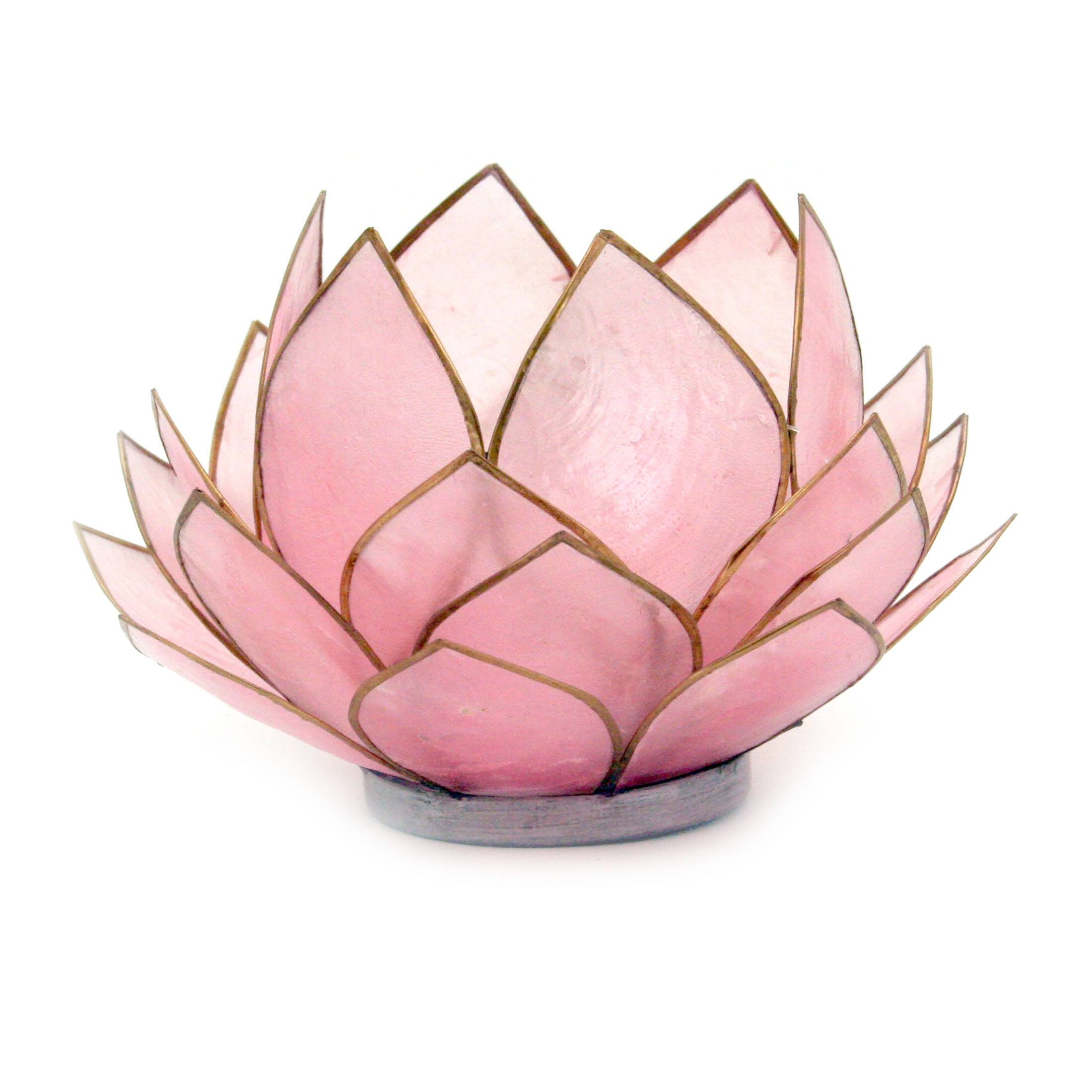 Front. Contrast Inc. - Light Pink Capiz Shell Opening Lotus Flower Bulb Tealight Candle Holder - Pink.