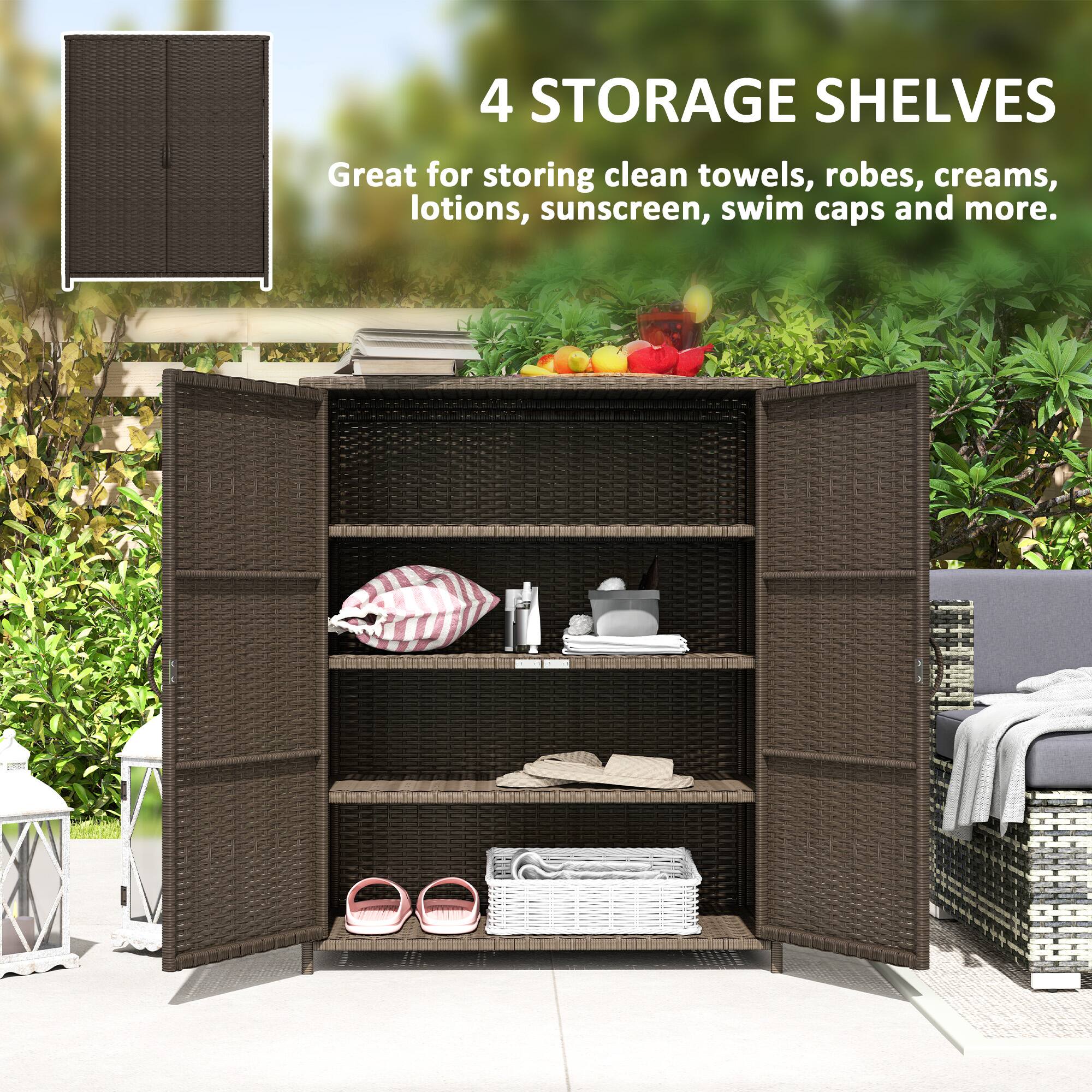 4 STORAGE SHELVES  
Great for storing clean towels, robes, creams, lotions, sunscreen, swim caps and more.