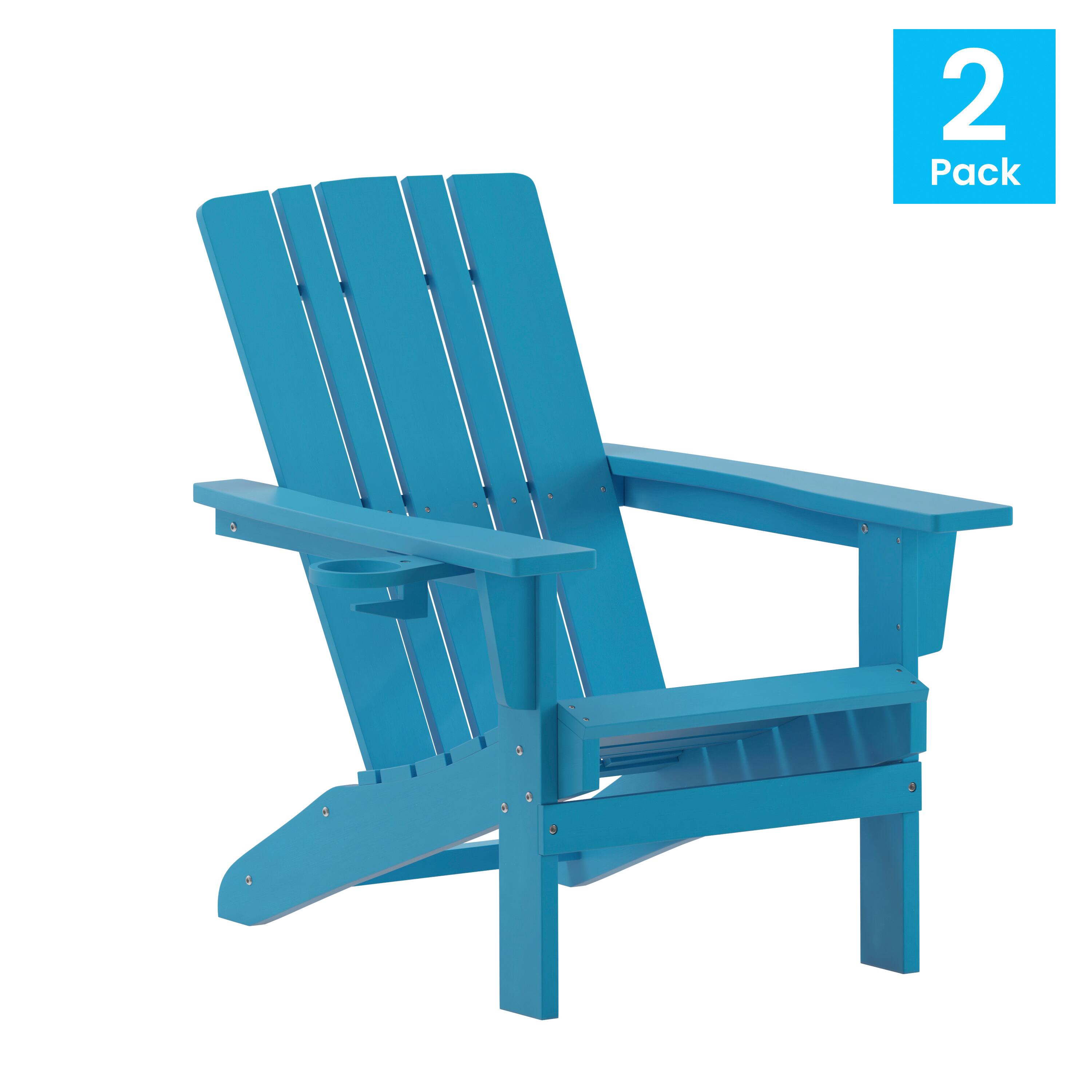Alt View 1. Emma + Oliver - Haley Set of 2 Adirondack Chairs with Cup Holders, Weather Resistant HDPE Adirondack Chairs - Blue.