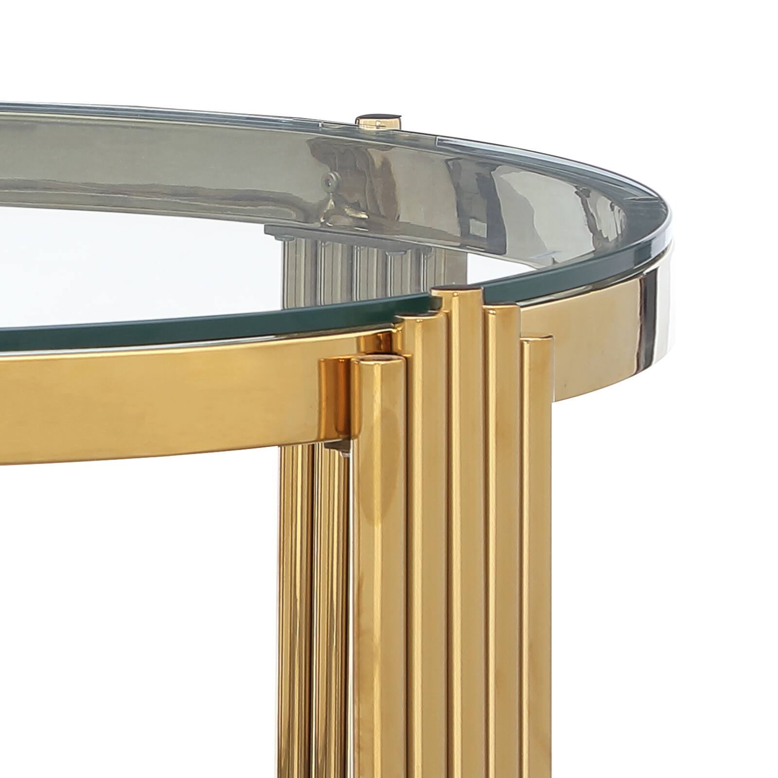 Back. TinyHomie - 386 Round Glass Dining Table Tempered Glass Top Polished Gold Legs - Brown.