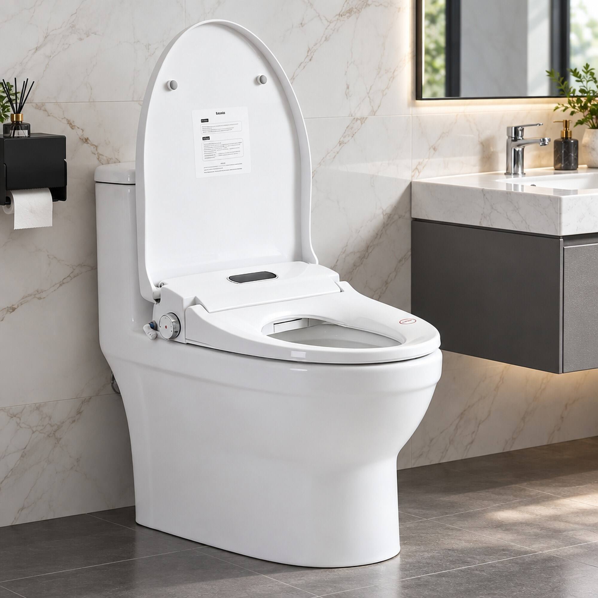 Alt View 1. RYHNUYNE - Smart Bidet Toilet Seat, Side Knob Heated Seat Water Temperature and Pressure Adjustment Auto Open and Close Night Light - White.
