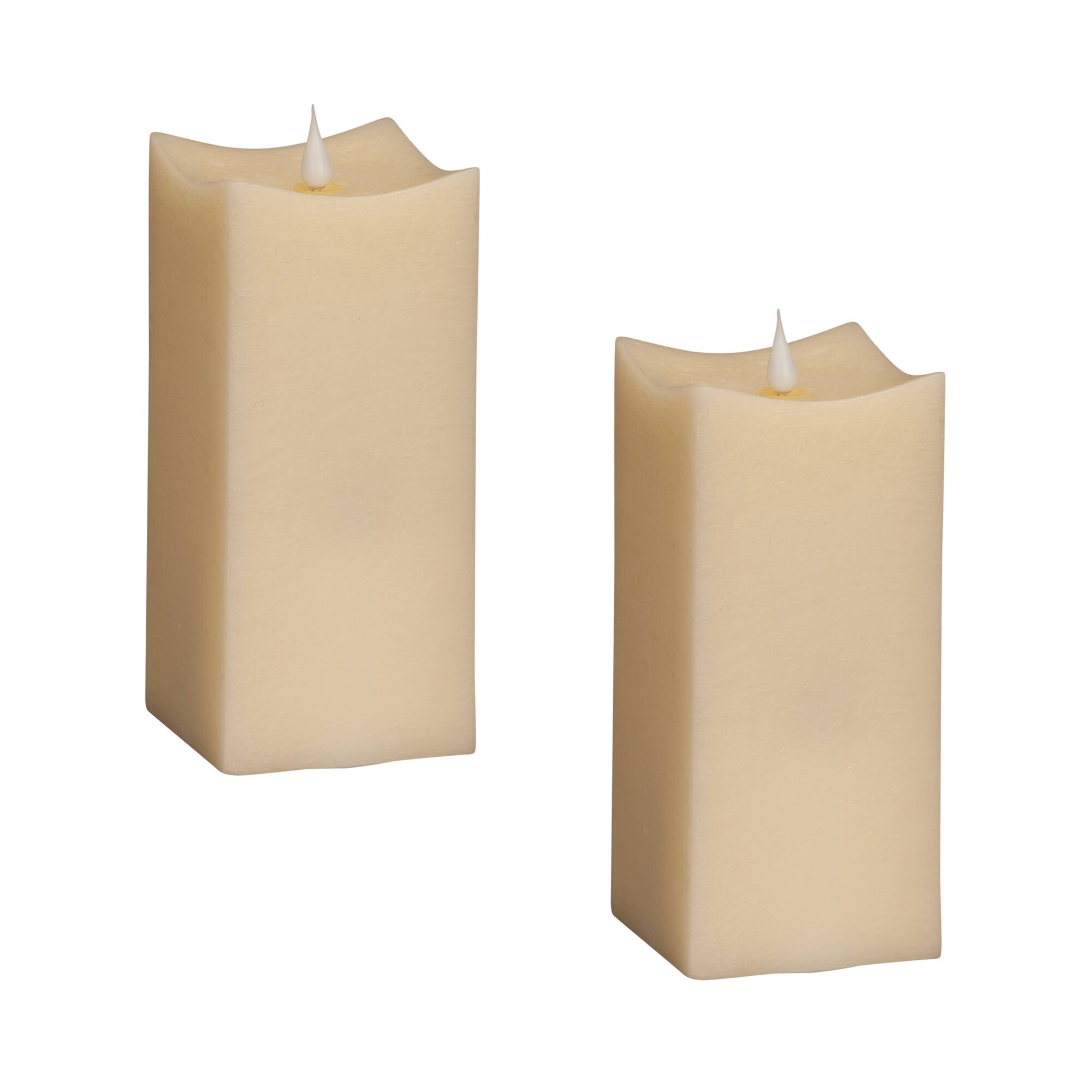 Front. BreeBe - Simplux LED Squared Candle with Moving Flame and Remote (Set of 2) - Beige.