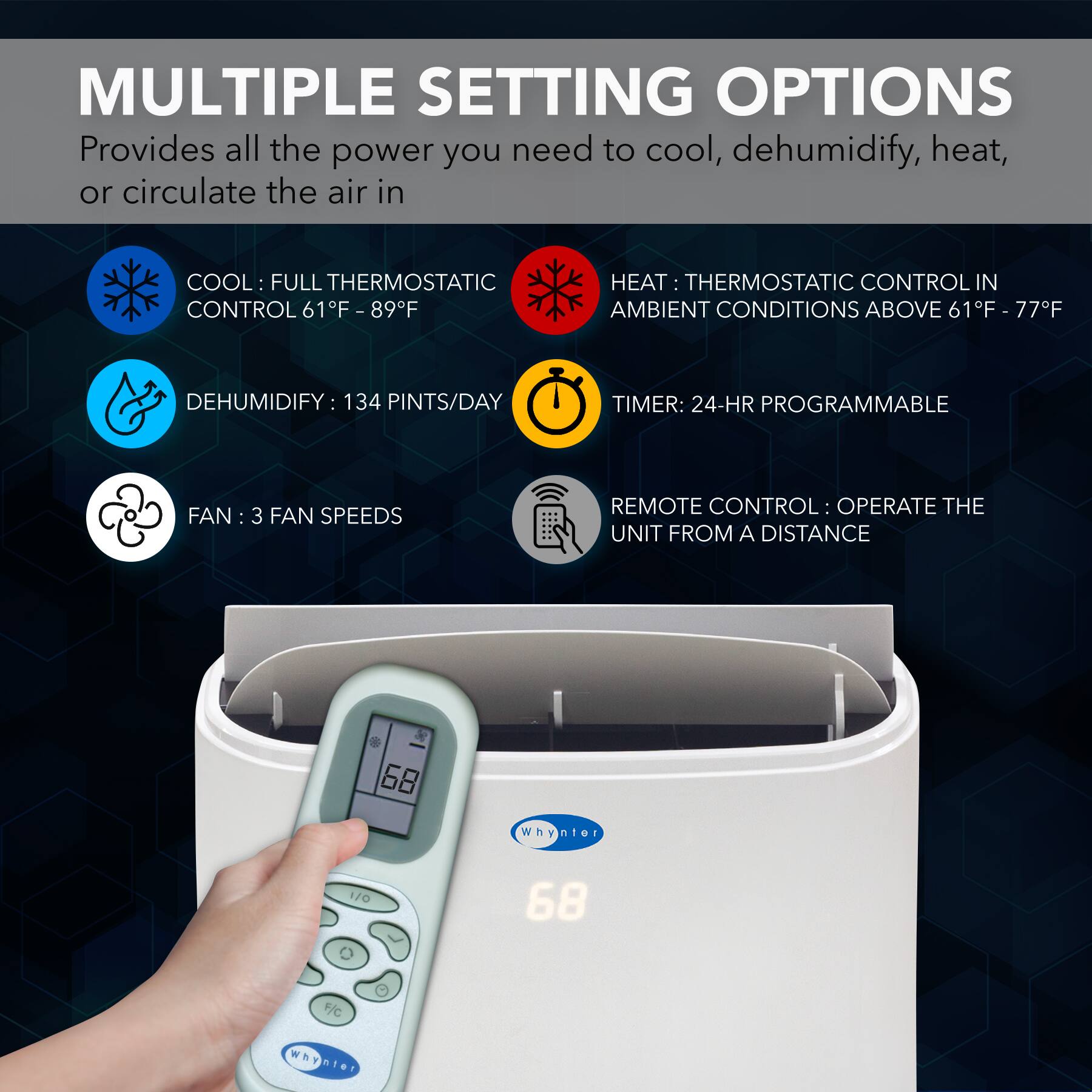 Alt View 12. Whynter - ARC-147WFH 400 Sq.Ft  Dual Hose Portable Air Conditioner with 8200 BTU Heater and with HEPA Filter - White.