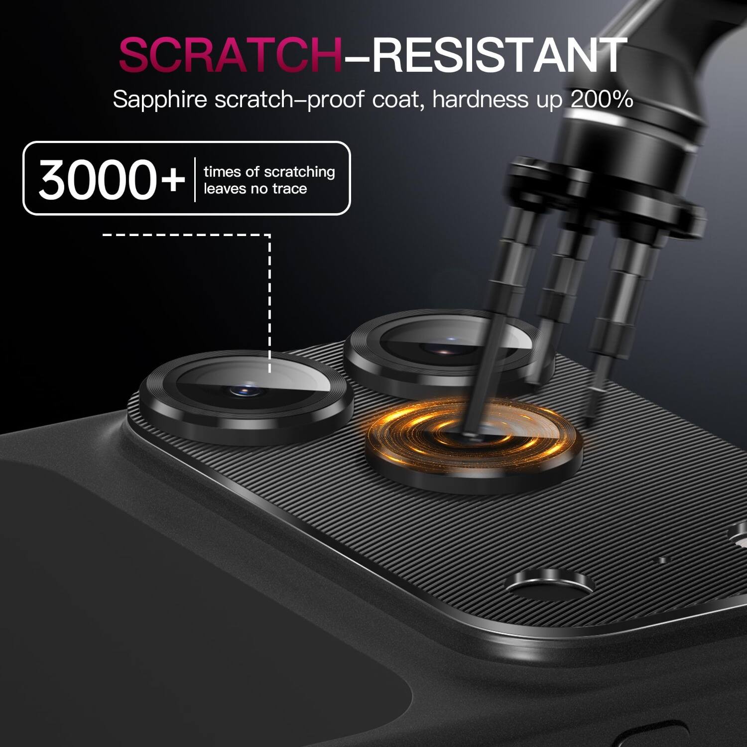 SCRATCH-RESISTANT  
Sapphire scratch-proof coat, hardness up 200%  
3000+ times of scratching leaves no trace