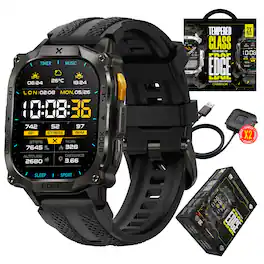 Carbinox - Edge Military Smart Watch for Men, Rugged Fitness Tracker with GPS, Bluetooth Calls, 1.96 in AMOLED, 5ATM - Black - (2025)
