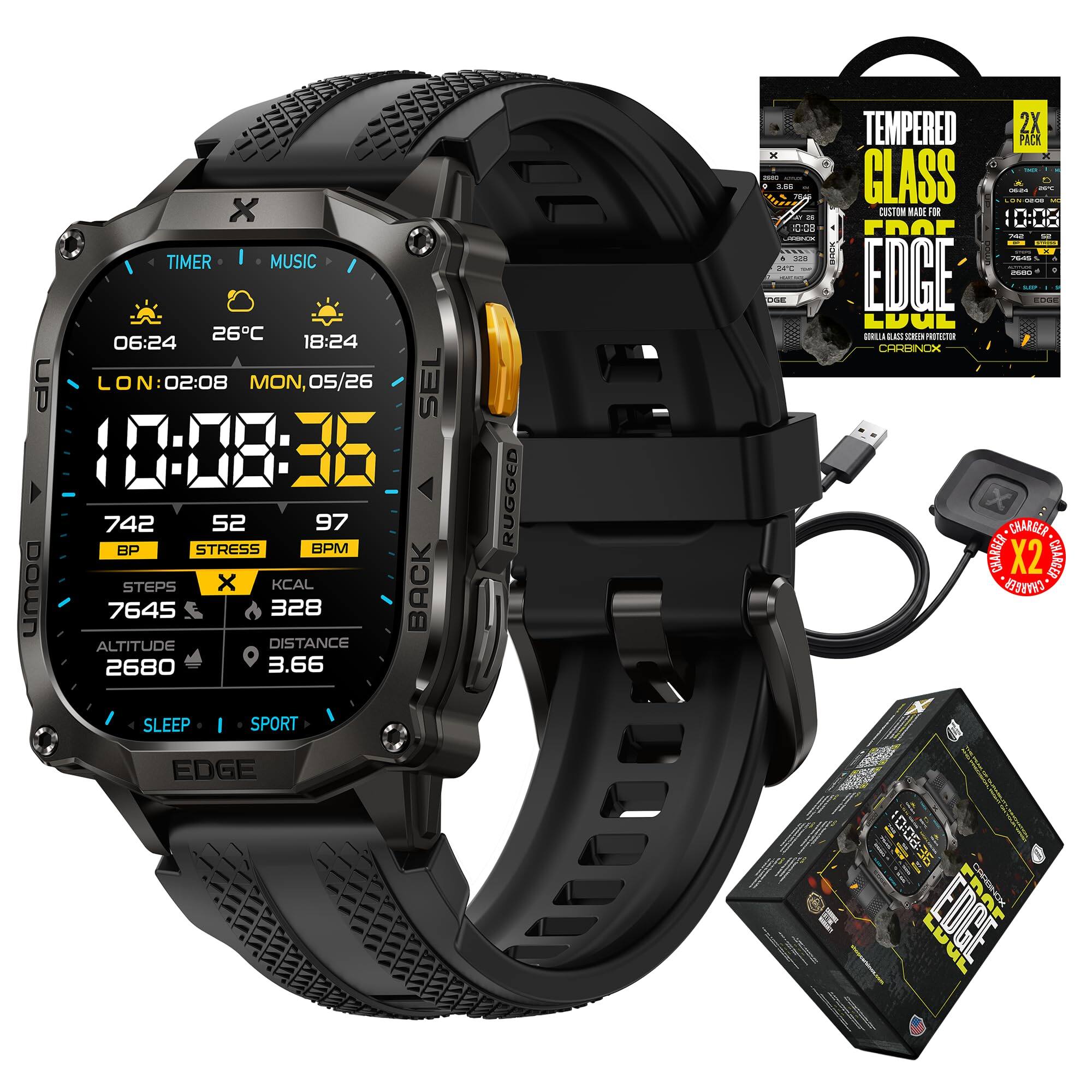 Carbinox Edge Military Smart Watch for Men, Rugged Fitness Tracker with ...