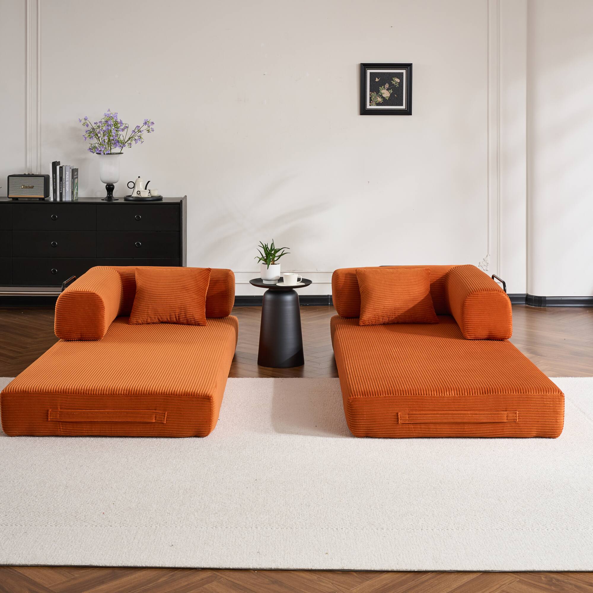 Alt View 6. GOODSILO - Convertible Sleeper Sofa in Cylindroy Fabric | Features a Cylindrical Pillow & Space-Saving Foldable Design - Orange.