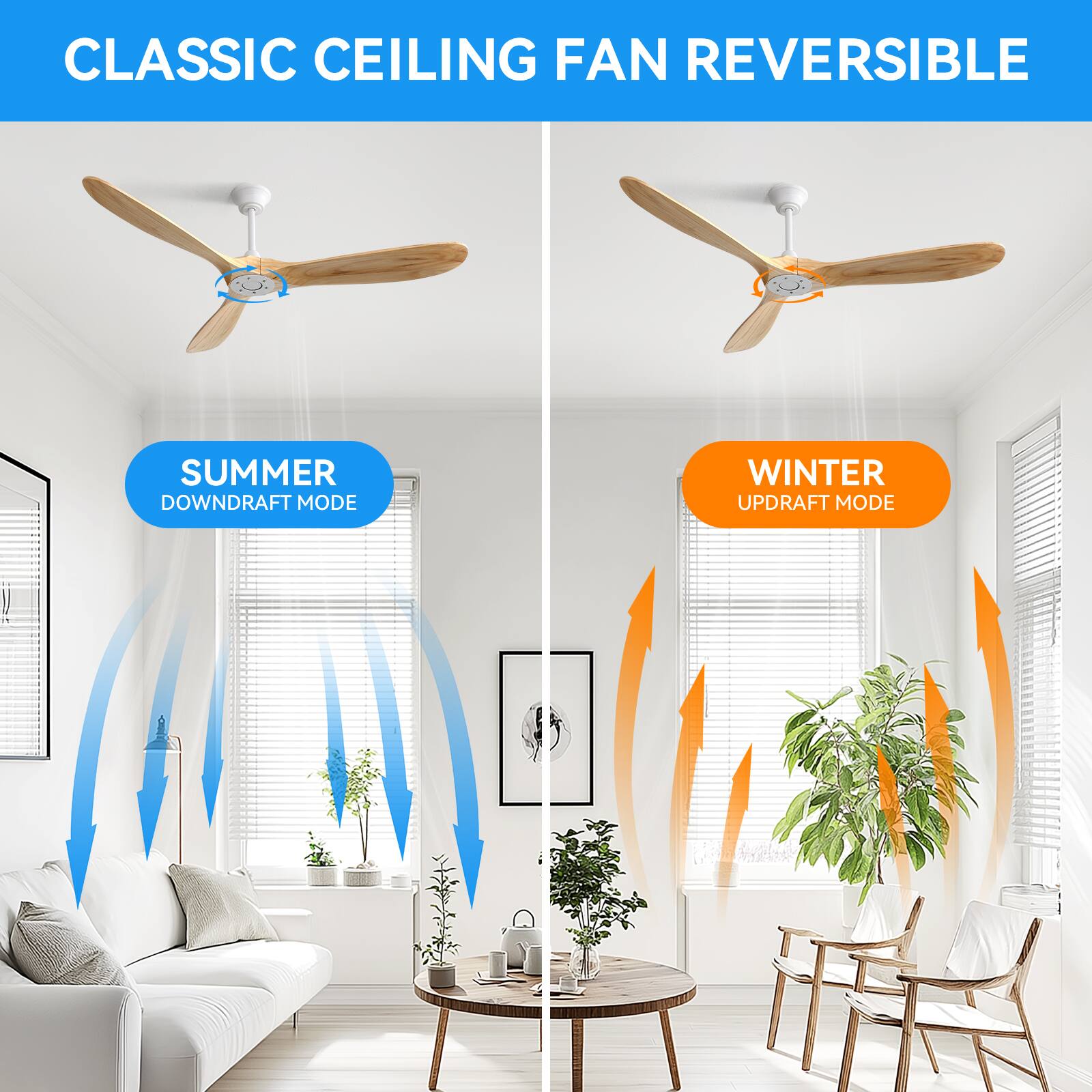 CLASSIC CEILING FAN REVERSIBLE

SUMMER DOWNDRAFT MODE

WINTER UPDRAFT MODE