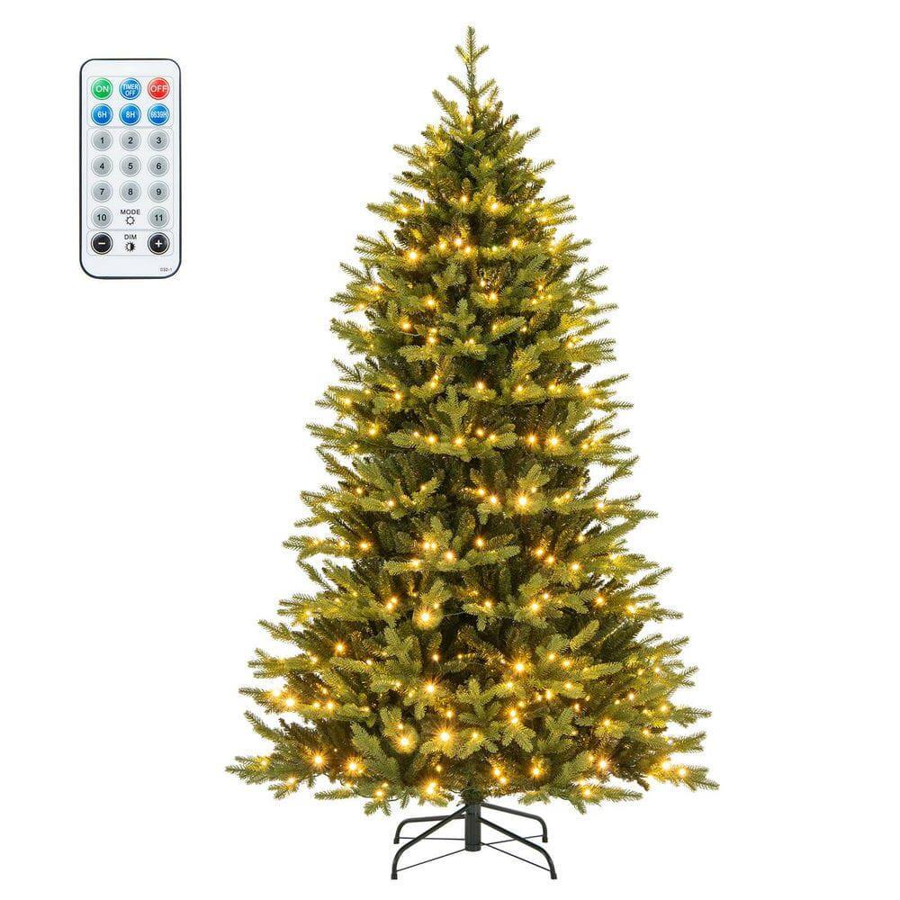 Resenkos - 7-Ft Hinged Artificial Christmas Tree with Remote Control - Green