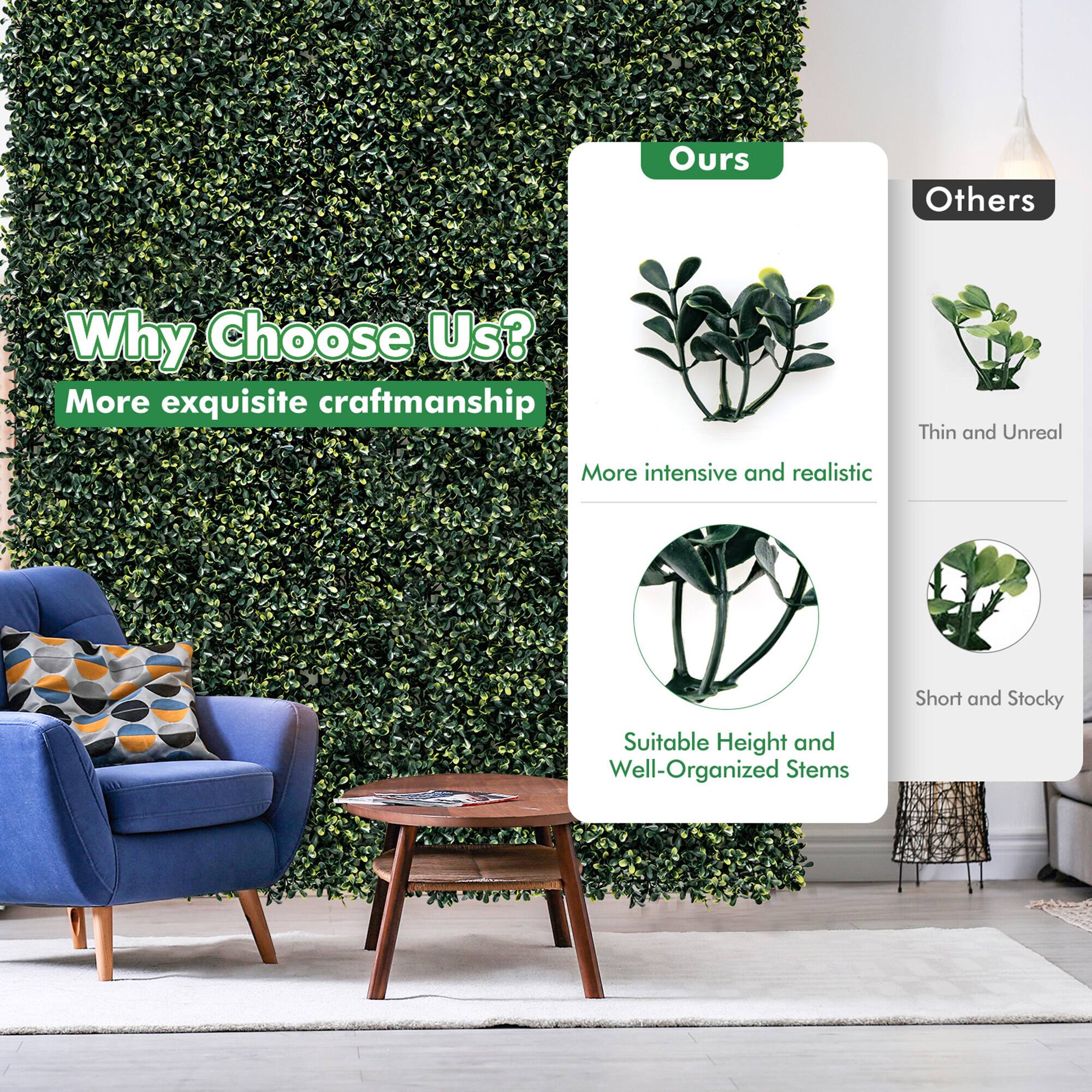 Why Choose Us?  
More exquisite craftsmanship  

Ours  
- More intensive and realistic  
- Suitable Height and Well-Organized Stems  

Others  
- Thin and Unreal  
- Short and Stocky