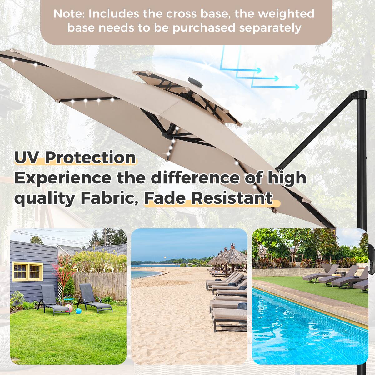 Note: Includes the cross base, the weighted base needs to be purchased separately

UV Protection  
Experience the difference of high quality Fabric, Fade Resistant