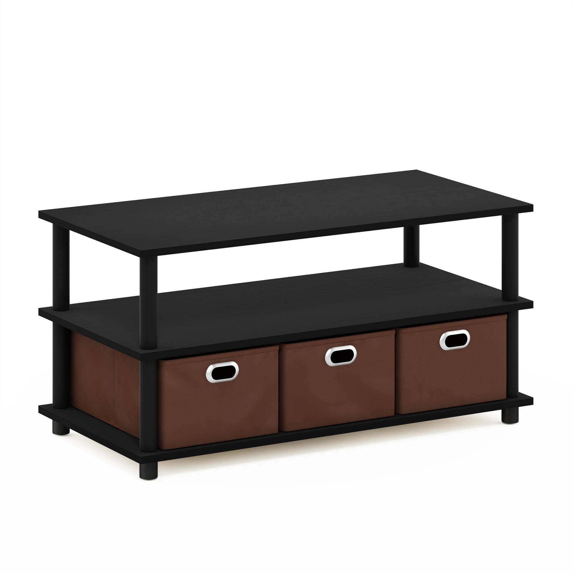 Furinno - Frans Turn-N-Tube Coffee Table with Bin Drawers - Black Oak/Black/Brown