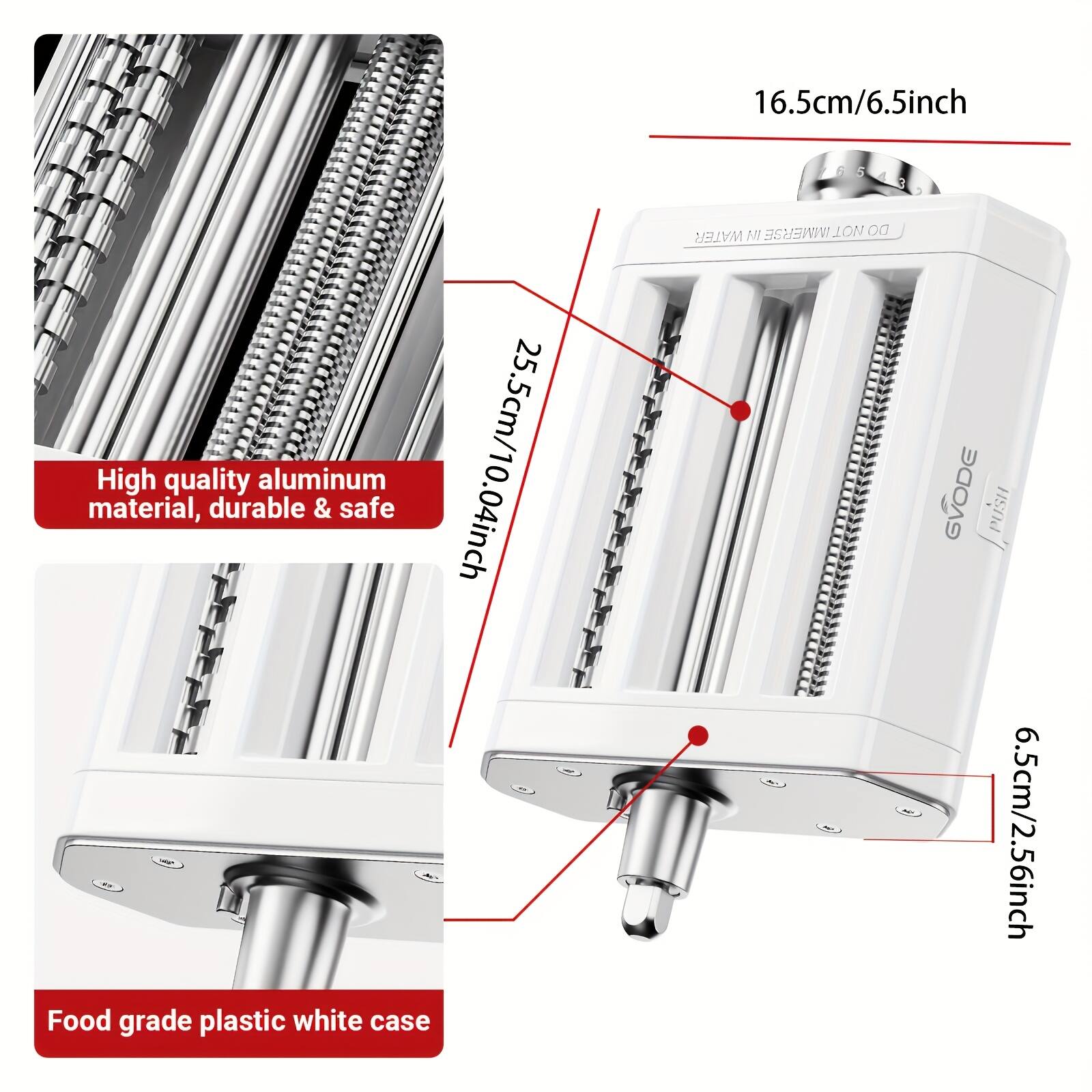 16.5cm/6.5inch material, High quality durable aluminum & safe  
25.5cm/10.04inch Food grade plastic white case  
6.5cm/2.56inch