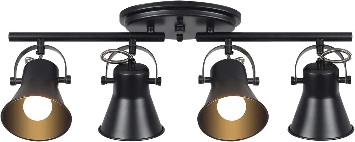 FINEAK - 4-Light Black Semi-Flush Track Lighting Kit, Rotatable Heads