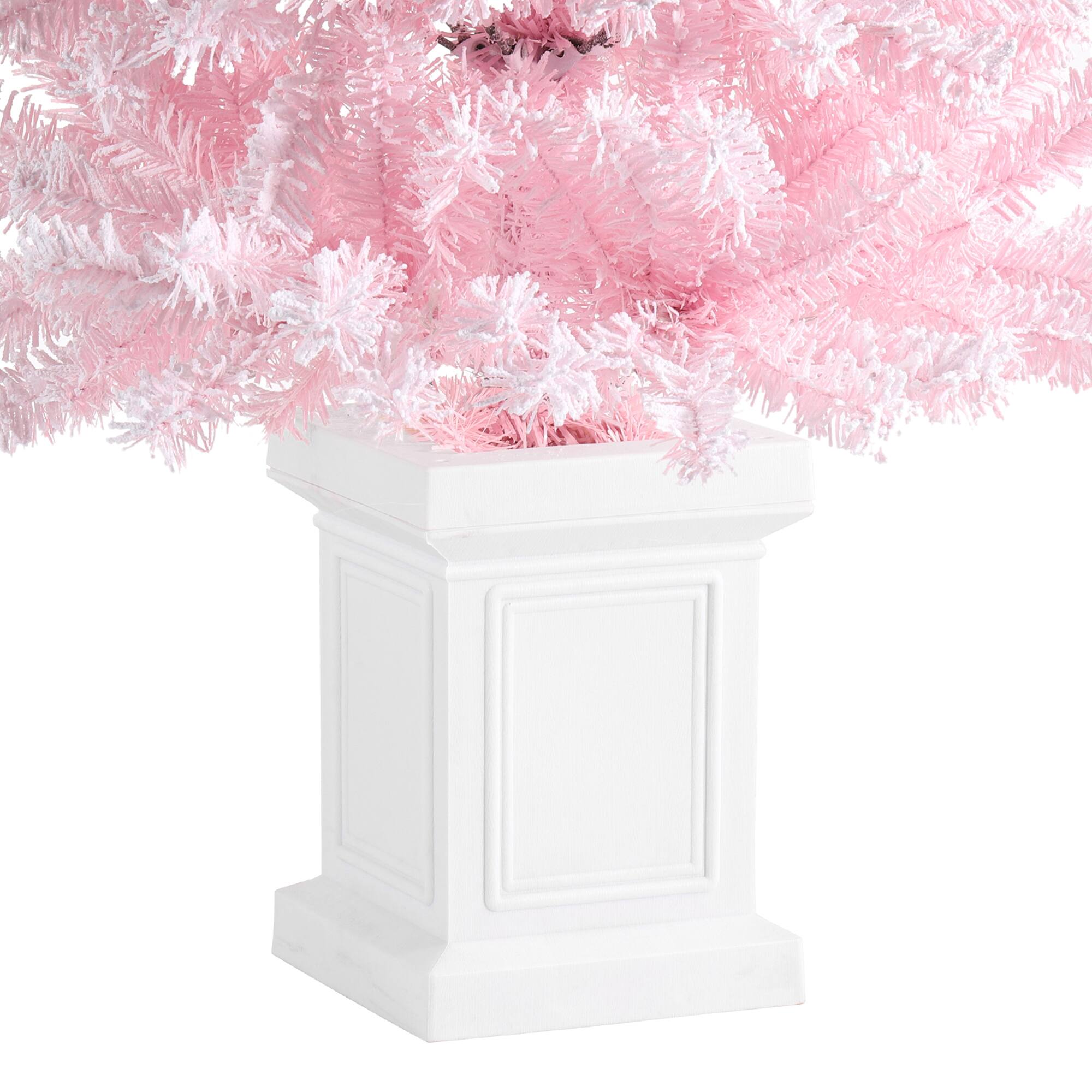 Alt View 10. Glitzhome - 5ft Pre-Lit Flocked Pink Artificial Christmas Porch Tree, 130 white/multi-color LED Lights,8 function, Foot Pedal - White.