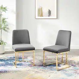 Amplify Sled Base Performance Velvet Dining Chairs Set of 2 by Modway - Gold Gray