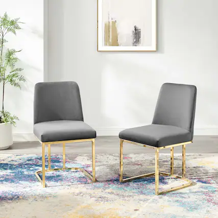 Front. Modway - Amplify Sled Base Performance Velvet Dining Chairs Set of 2 by Modway - Gold Gray.