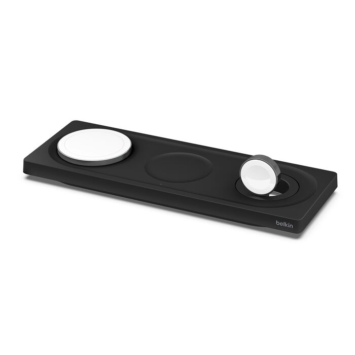 Left. Belkin - MagSafe 3-in-1 Wireless Charging Pad for Apple Devices, 15W - Black.