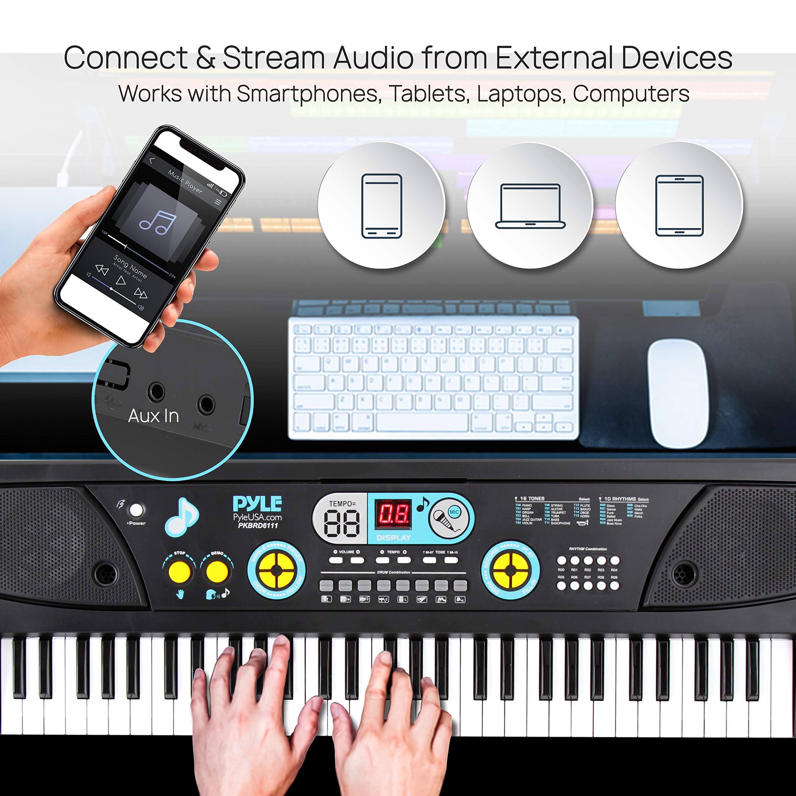 Connect & Stream Audio from External Devices  
Works with Smartphones, Tablets, Laptops, Computers  

Aux In  

PYLE  
PyleUSA.com  
PKRDB6111  

TEMPO: 0.8  
DISPLAY: 0.8  

UNES - 1  
TION - - -  
E  P +.