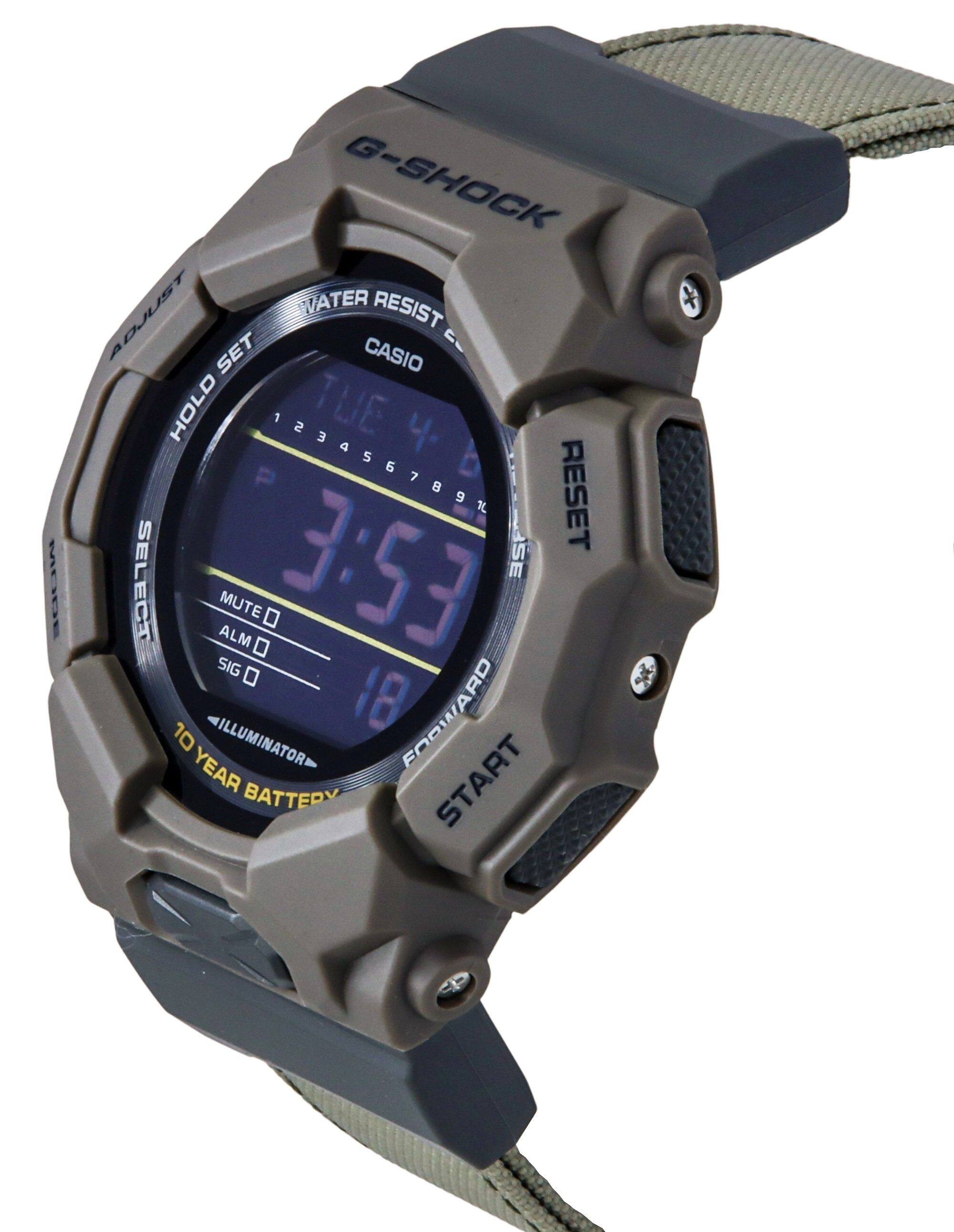 MODE G-SHOCK ADJUST WATER RESIST SET CASIO  
HOLD TUE 4. 1234567891 b 3SP RESET SELECT ALM MUTE 3:53 SIG 10 18 FORWARD YEAR ILLUMINATOR BATTERY START