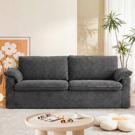 Dyonery - 86" Cloud Loveseat Sofa, Deep Seat & Wide Armrest Pillows, Sturdy Frame, Breathable Ergonomic Design, Gray Corduroy - Gray