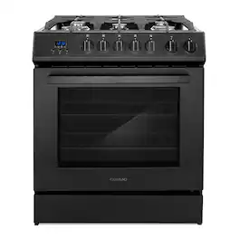 COSMO - COS-305AGC-BK 30 in. Nebula Collection 5.0 cu. ft. Gas Range, 5 Burners, Rapid Convection Oven, Cast Iron Grates - Matte Black