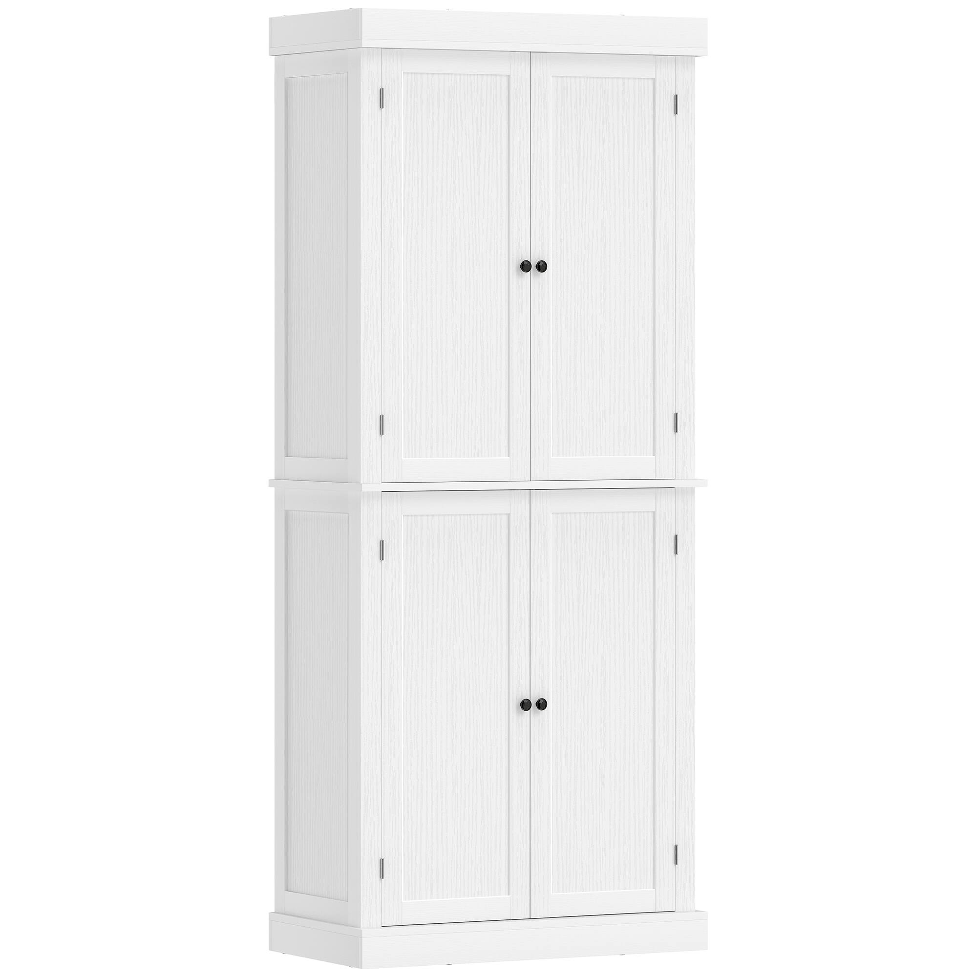 Homcom - Kitchen Cabinet, Pantry Storage Cabinet with Doors and Shelves, Freestanding Food Pantry Cabinet - White Wood Grain