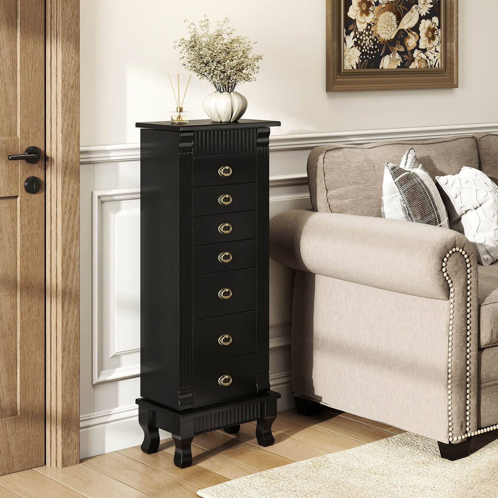 Alt View 1. Costway - Costway Jewelry Cabinet Armoire Box Storage Chest Stand Organizer Wood Christmas Gift - Black.