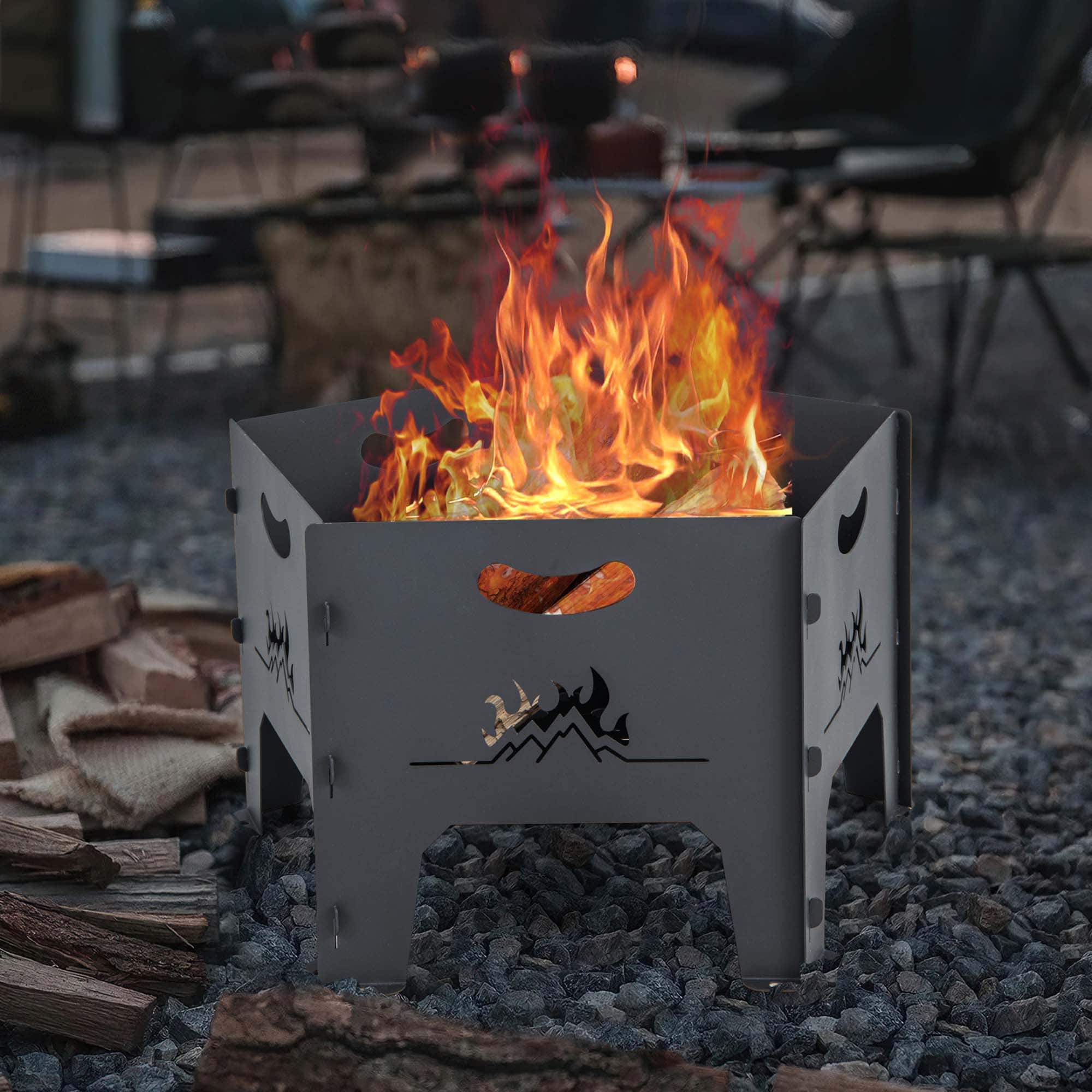 Alt View 11. Costway - Fire Pit for Outside 19 Inches Collapsible Portable Plug Fire Pit with Storage Bag - Black.