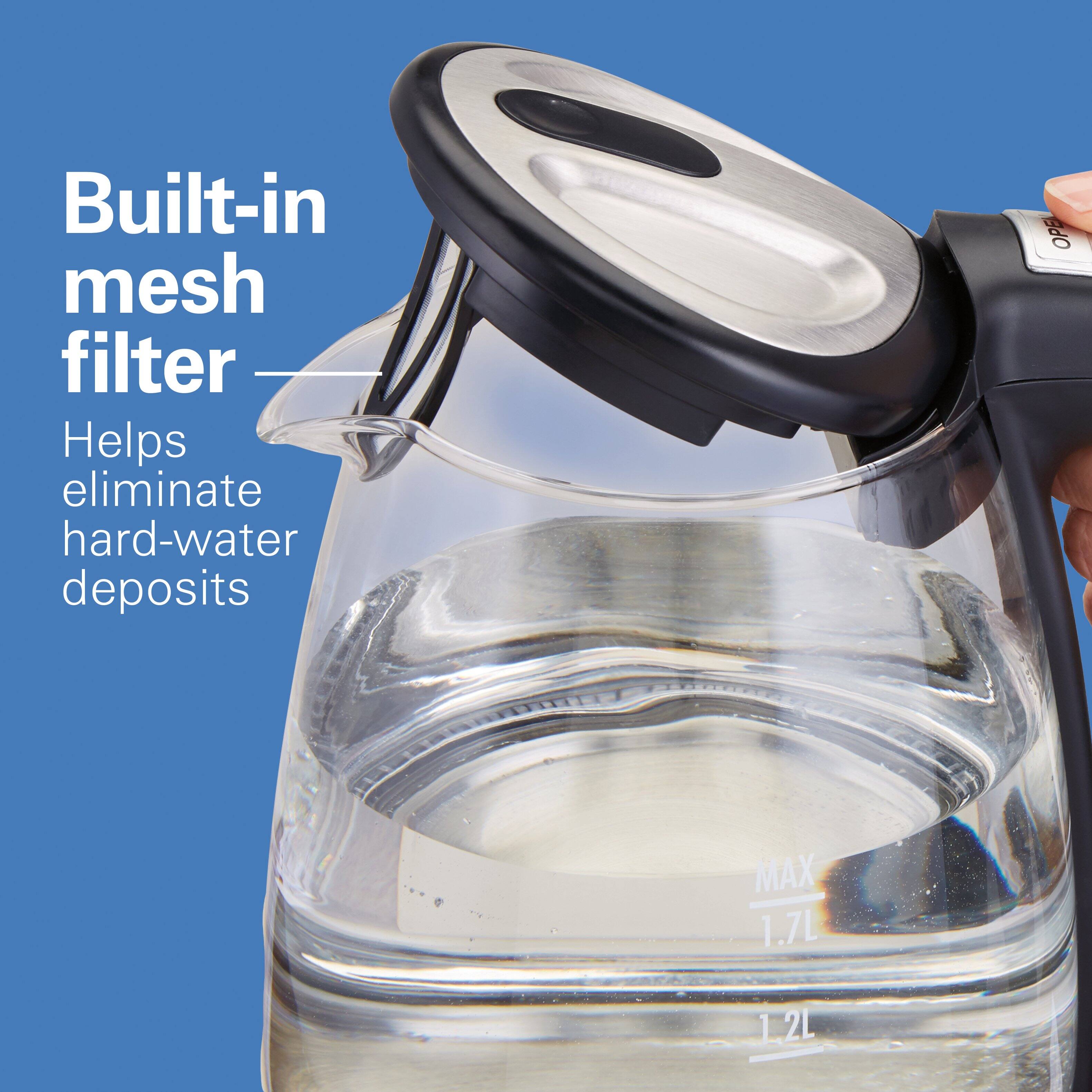 Built-in mesh filter  
Helps eliminate hard-water deposits  

OPEN  
MAX 1.7L  
1.2L