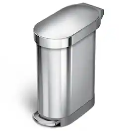 SlickBlue - 12-Gallon Narrow Kitchen Trash Can in Stainless Steel, Easy Step-On Lid - Silver