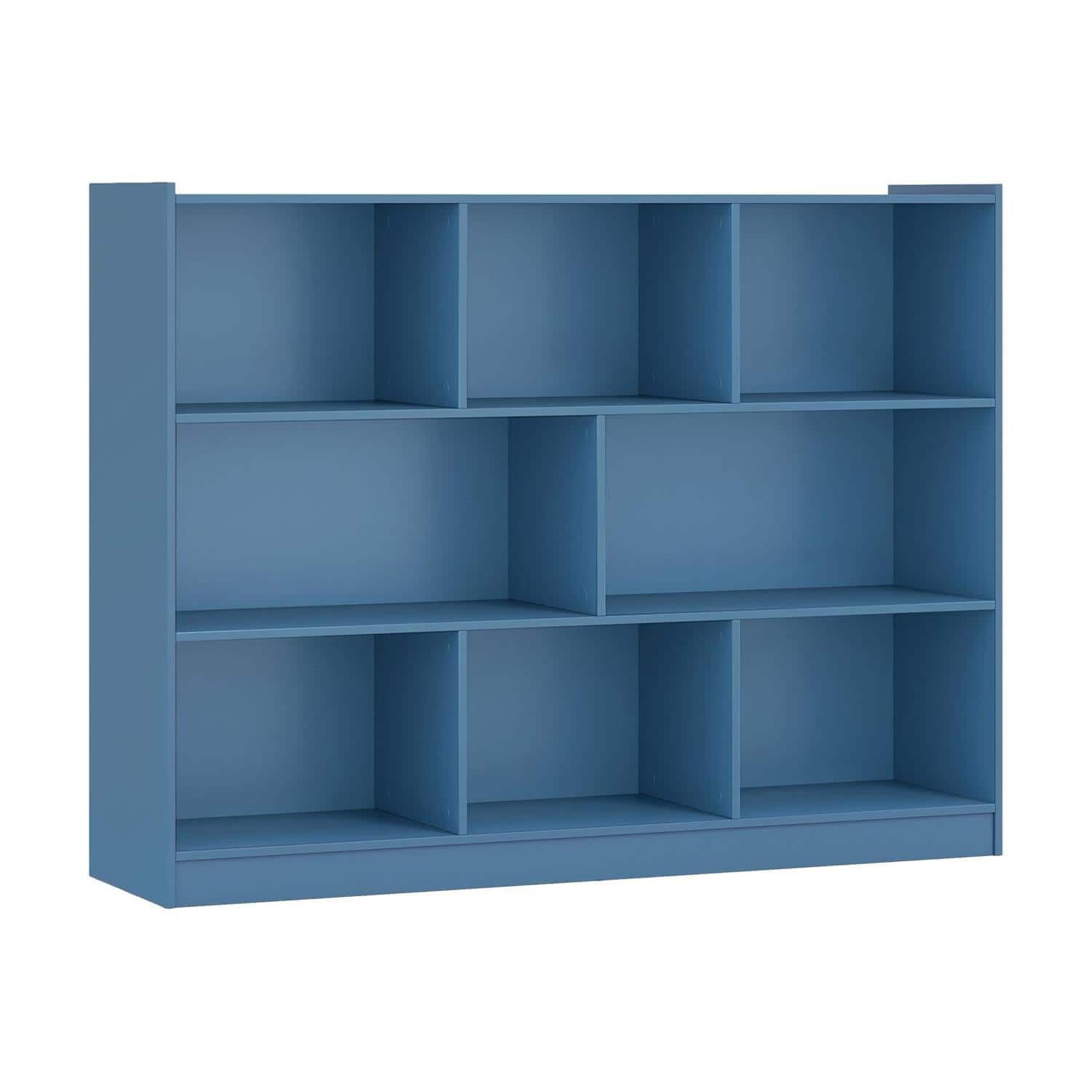 Pefilos - 3-Tier Open Bookshelf - Thickened Board Anti-Tipping, 8-Cube Floor-Standing Storage Racks, Household Organizer - Blue