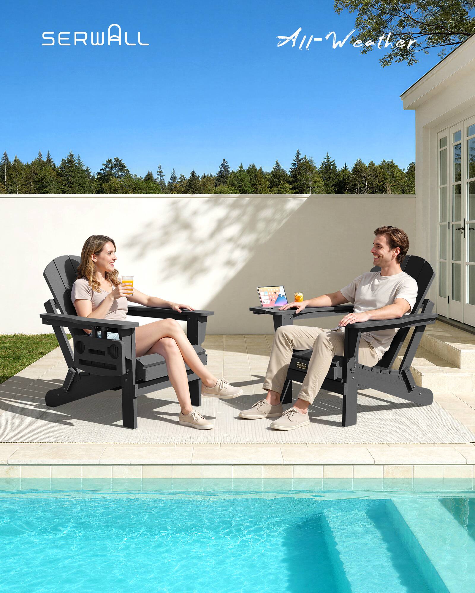 SERWALL Folding Adirondack Chair, Patio Adirondack Chairs with 4 in 1 ...